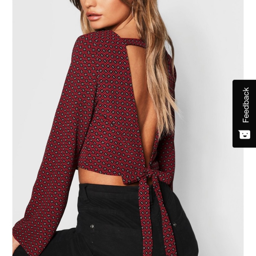Boohoo Geo Print Open Back Woven Crop